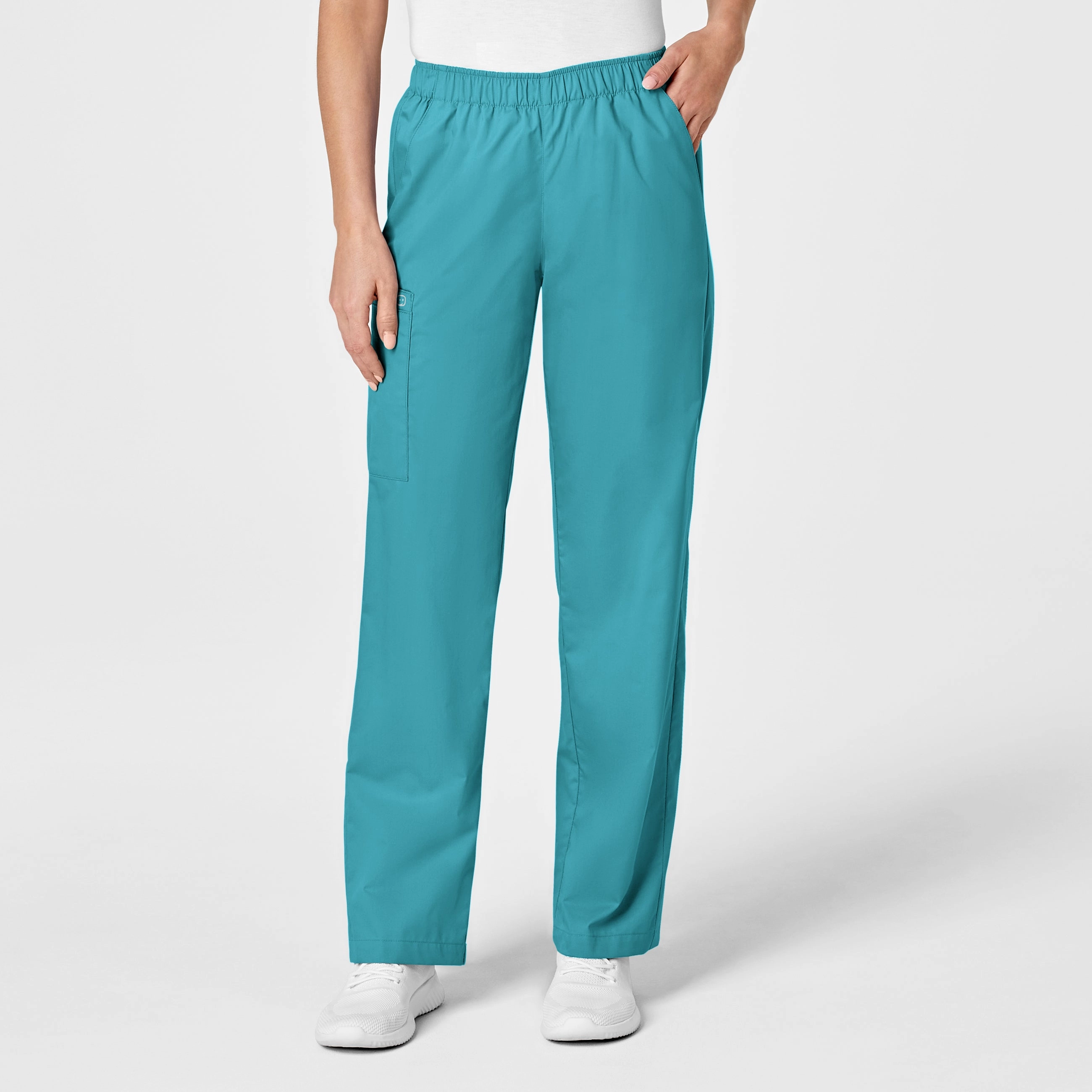 WonderWORK Women's Pull-On Cargo Scrub Pant - Teal Blue No Fuss Fit Essential Wear