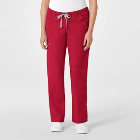 WonderWORK Women's Straight Leg Cargo Scrub Pant - Red Adjustable Fit Flattering Cut