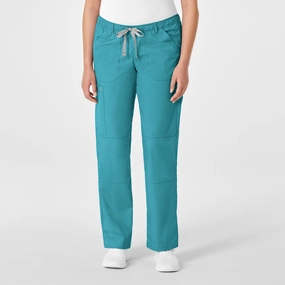Low Profile Waistband WonderWORK Women's Straight Leg Cargo Scrub Pant - Teal Blue