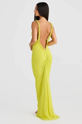Gloss Accent Yelena Gown - Chartreuse